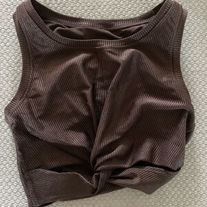 Aerie Chocolate Ribbed Twist Crop Top